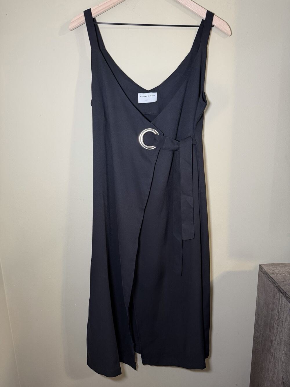 Modern Citizen S Black Sleeveless Wrap Midi Dress O-Ring Belt Minimalist